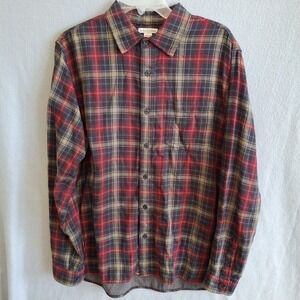 Carbon 2 Cobalt Mens Medium Jersey Lined Flannel Shirt Plaid Red Tan Shacket